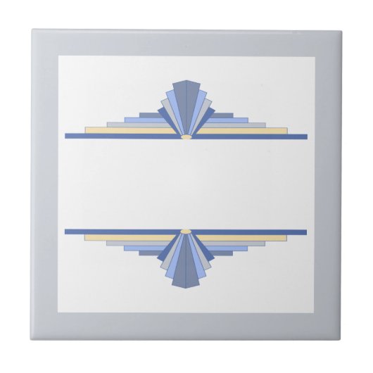 Art Deko Elemente in Creme & Asche Blau Fliese (Vorderseite)