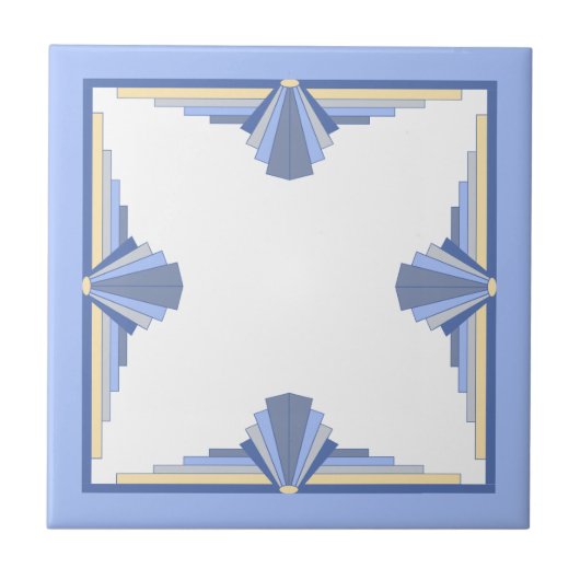 Art Deko Elemente in Creme & Asche Blau Fliese (Vorderseite)