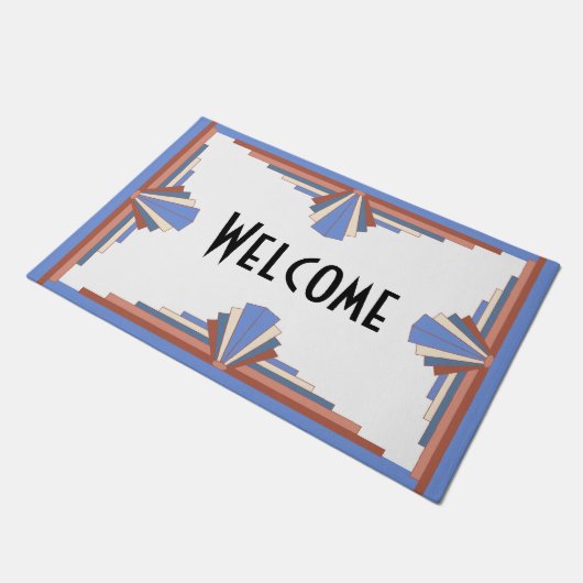 Art Deko Elemente in Rose Gold & Blau Fußmatte (Schrägansicht)