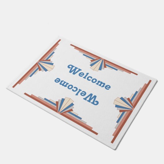 Art Deko Elemente in Rose Gold, Braun & Blau Fußmatte (Schrägansicht)