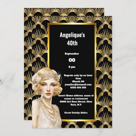 Art Deko Flapper Girls der 20er Jahre Einladung (Vorne/Hinten)