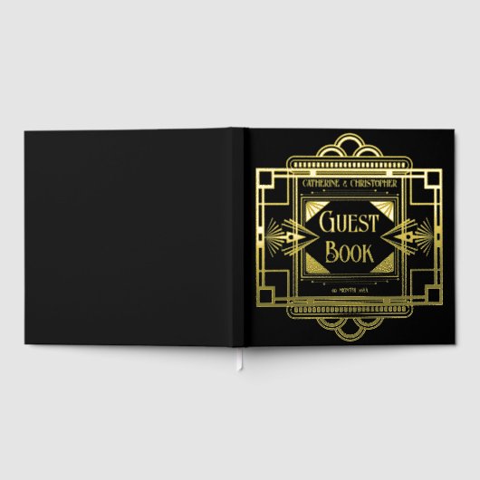 Art Deko Gatsby 20's Black-Real-Folie Gold Gästebuch (Voll)