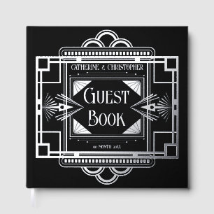 Art Deko Gatsby 20's schwarze reale Folie Silber Gästebuch