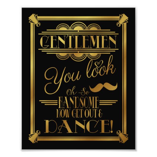 Art Deko, GENTLEMEN Badezimmerschild, Hochzeitszei Fotodruck (Vorne)