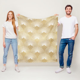 Art-Deko geometrisches Muster in Gold und Weiß Fleecedecke