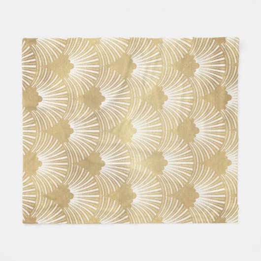 Art-Deko geometrisches Muster in Gold und Weiß Fleecedecke (Vorderseite (Horizontal))