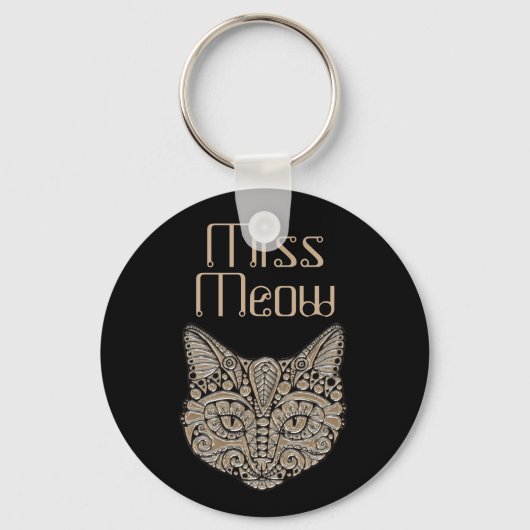 Art Deko Gold und schwarze ägyptische Katze Schlüsselanhänger (Vorderseite)