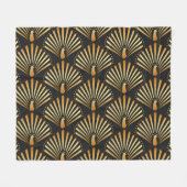 Art Deko Goldenes Pfauenmuster Fleecedecke (Vorderseite (Horizontal))