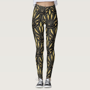 Art Deko goldfarbenes Muster Leggings