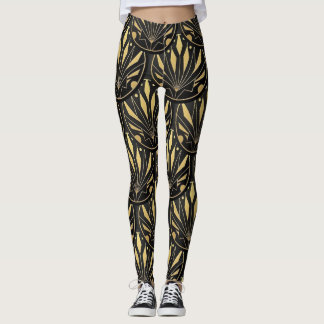 Art Deko goldfarbenes Muster Leggings
