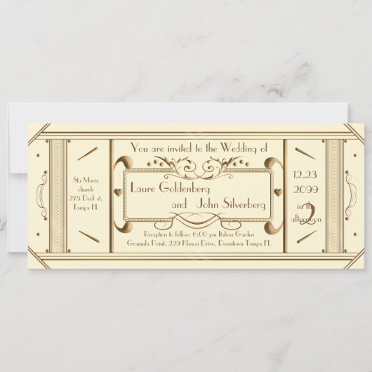 Art Deko Hochzeitskarte, Elfenbein, Elfenbein Einladung (Vorderseite)