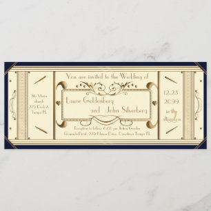 Art Deko Hochzeitskarte, Elfenbeinküste, Navy Einladung