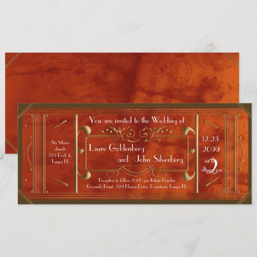 Art Deko Hochzeitskarte, Lederluxus Einladung (Vorne/Hinten)