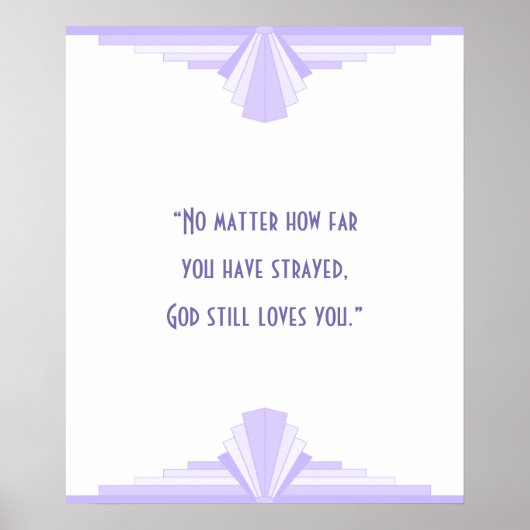 Art Deko in lila mit einem Christlichen Zitat-Post (Vorne)