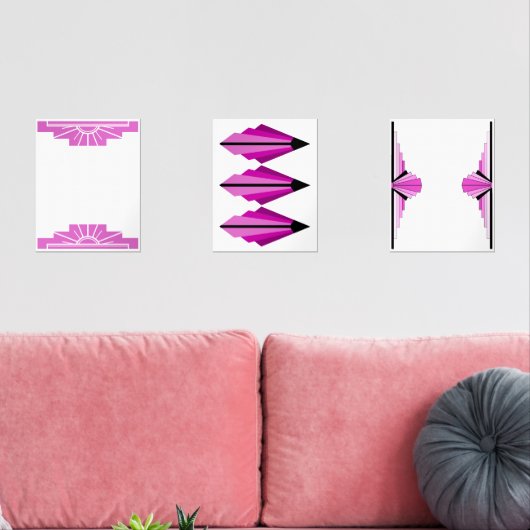 Art Deko in rosa Bilderwand Sets (Wohnzimmer)