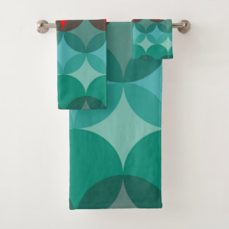 Art Deko inspiriert aquamarin und rot abstrakt Badhandtuch Set
