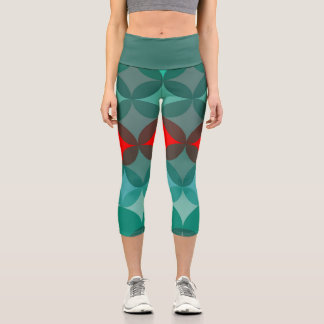Art Deko inspiriert aquamarin und rot abstrakt Capri Leggings