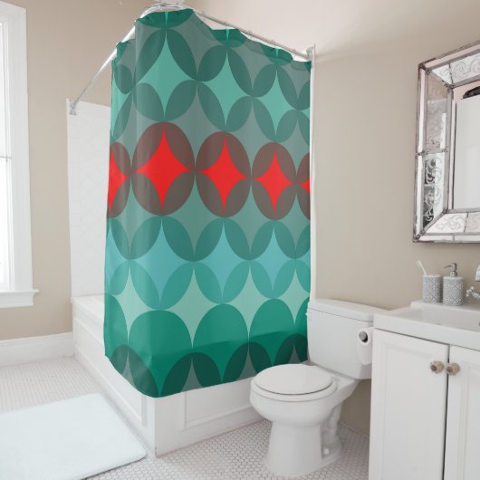 Art Deko inspiriert aquamarin und rot abstrakt Duschvorhang (Beispiel)