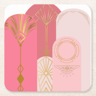Art-Deko Inspiriert Rosa Farbtöne senden Gold Rechteckiger Pappuntersetzer