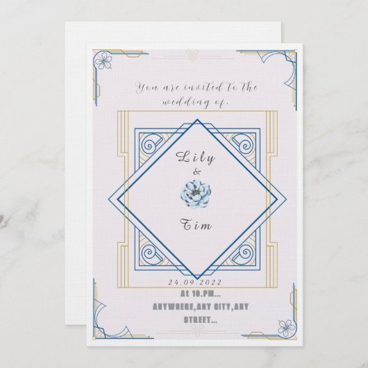 Art Deko inspirierte Hochzeitseinladung Einladung (Vorne/Hinten)