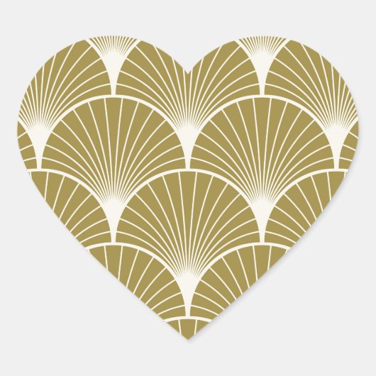 Art-Deko, Jakobsmuschel, -muster, -gold, -weiß, -s Herz-Aufkleber (Vorderseite)