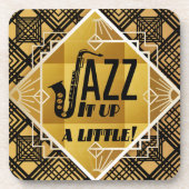 Art Deko Jazz Saxophon Black Gold Musik Getränkeuntersetzer (Vorderseite)