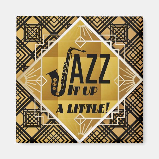 Art Deko Jazz Saxophon Black Gold Musik Magnet (Vorne)