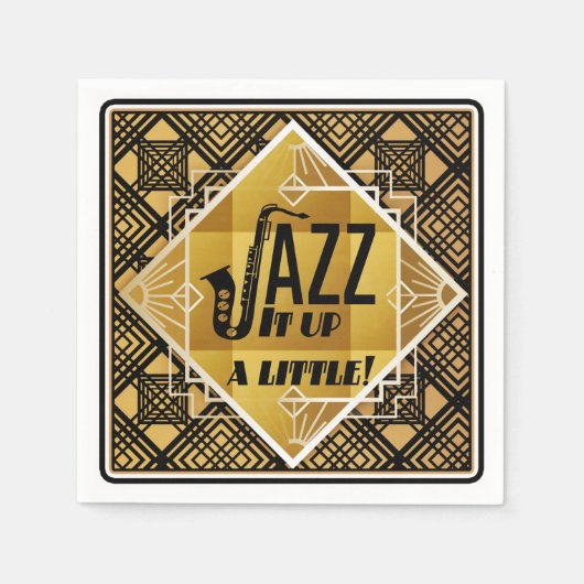 Art Deko Jazz Saxophon Black Gold Musik Serviette (Vorderseite)