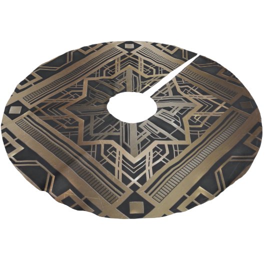 Art Deko, Jugendstil, Gold, Schwarz, Chic, elegant Polyester Weihnachtsbaumdecke (Schrägansicht)