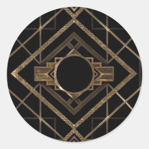 Art Deko, Jugendstil, Vintag, schwarz, gold, elega Runder Aufkleber