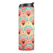 Art Deko Koralle rosa Blume Muster gelb aquamarin Thermosbecher (Nach links gedreht)