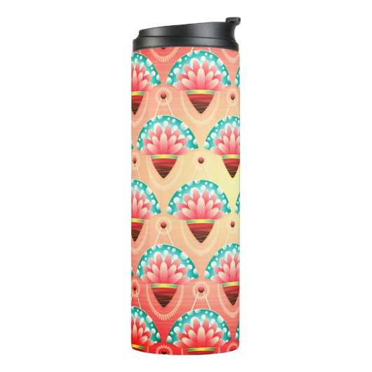 Art Deko Koralle rosa Blume Muster gelb aquamarin Thermosbecher (Nach links gedreht)