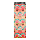 Art Deko Koralle rosa Blume Muster gelb aquamarin Thermosbecher (Rückseite)