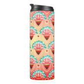 Art Deko Koralle rosa Blume Muster gelb aquamarin Thermosbecher (Nach rechts gedreht)