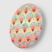 Art Deko Korallenrosa Blume Große Wanduhr (Winkel)