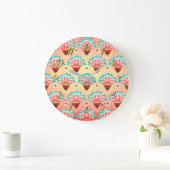 Art Deko Korallenrosa Blume Große Wanduhr (Zuhause)