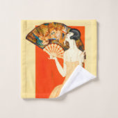 Art Deko Lady mit Ventilator Badhandtuch Set (Waschlappen)