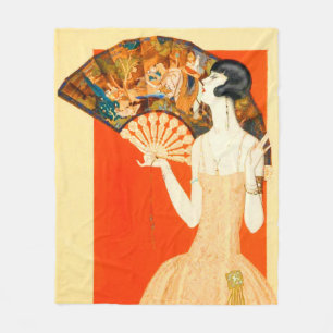 Art Deko Lady mit Ventilator Fleecedecke