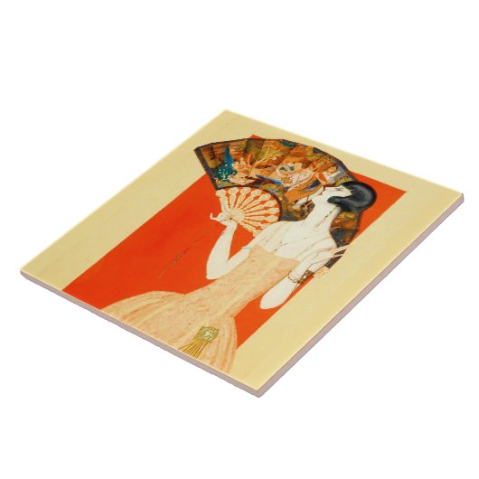 Art Deko Lady mit Ventilator Fliese (Seite)