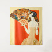 Art Deko Lady mit Ventilator Wandteppich (Vorderseite)