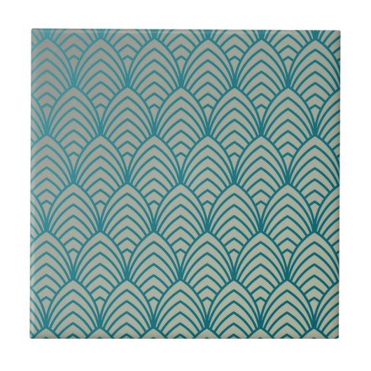 Art Deko, Lüftermuster, aquamarin, weiß, Lüftermus Fliese (Vorderseite)