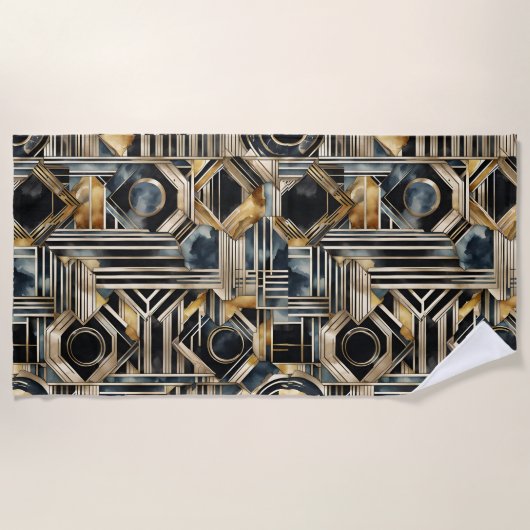 Art-Deko Marmor Black and gold Jazzy Geometric Des Strandtuch (Vorderseite)