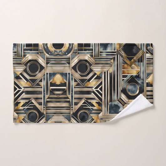 Art-Deko Marmor Schwarz und Gold Jazzy Geometric Badhandtuch Set (Handtuch)
