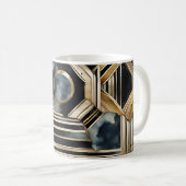 Art-Deko Marmor Schwarz und Gold Jazzy Geometric Kaffeetasse (VorderseiteRechts)
