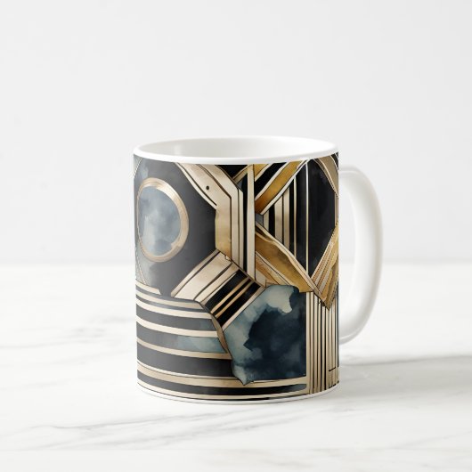 Art-Deko Marmor Schwarz und Gold Jazzy Geometric Kaffeetasse (VorderseiteRechts)