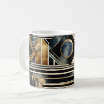Art-Deko Marmor Schwarz und Gold Jazzy Geometric