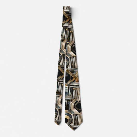 Art-Deko Marmor Schwarz und Gold Jazzy Geometric Krawatte (Rückseite)