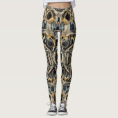 Art-Deko Marmor Schwarz und Gold Jazzy Geometric Leggings (Vorderseite)