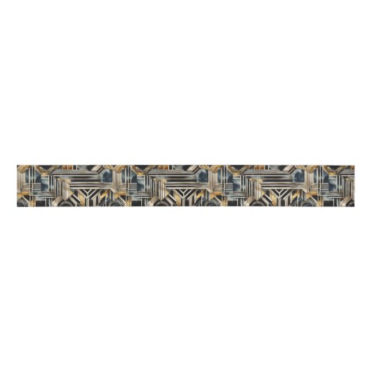 Art-Deko Marmor Schwarz und Gold Jazzy Geometric Ripsband (Vorderseite)