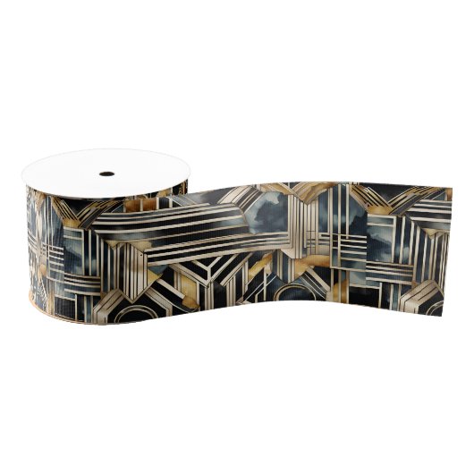 Art-Deko Marmor Schwarz und Gold Jazzy Geometric Ripsband (Spule)